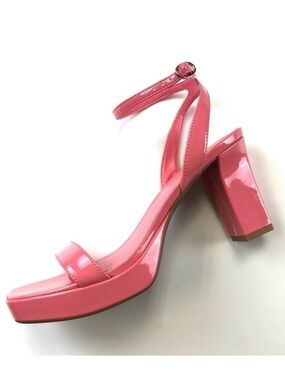 Nine West pink ankle strap platform square toe sandals Size 9 heels Glam Mod